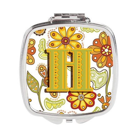 CAROLINES TREASURES Letter H Floral Mustard and Green Compact Mirror CJ2003-HSCM